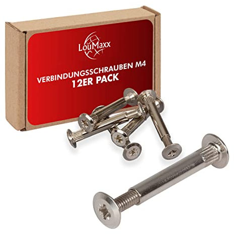 LouMaxx Möbelverbinder M4 31-40mm – 12 Stück Verbindungsschrauben aus Stahl- Verbindungsschrauben M6 Gewinde - Möbelverbinder Schrauben stabile Verbindung Aller Korpusteile - Möbelschrauben mit Hülse