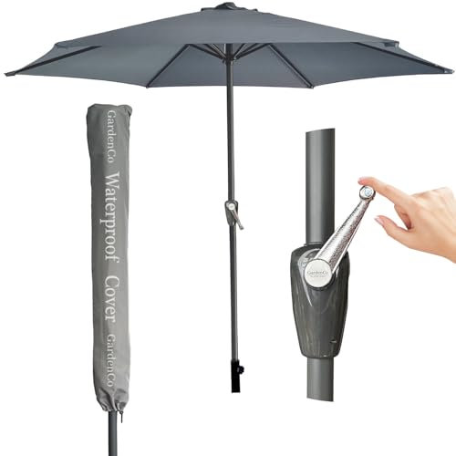 GardenCo 2m Outdoor Aluminium Parasol - Garden Outdoor Crank Up Parasol Umbrella - UV Rated 50-38mm Pole (2m, Grey)