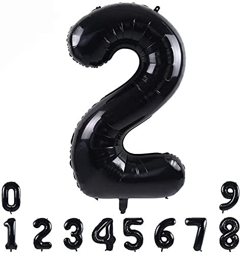 Pannu Design Foil Number Balloons, 16 inch Large Digit Number Foil Balloons for Girls Boys Birthday Party Celebration Decoration Anniversary Supplies (2, Black)