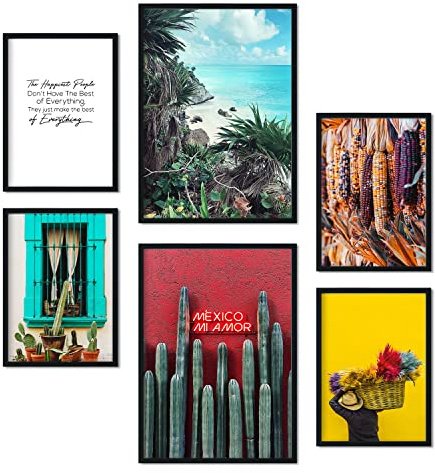Nacnic Satz von 6 Bilder Leben in voller Farbe. Ästhetische Wandkunstdrucke für Schlafzimmer oder Wohnzimmerdesign. Größen A3 & A4. Ungerahmt.