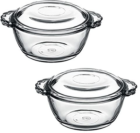 Casseruola in Vetro Rotonda 275ML Pirofila & Manici Pirofila da Forno Temperato Tegame Trasparente Casseruola Tonda Casseruola Forno Alta Resistenza,2Pcs