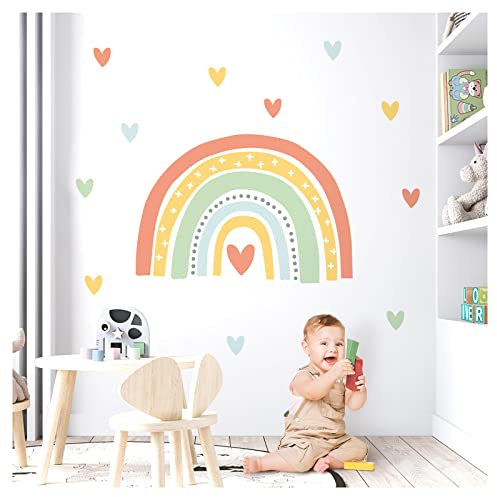 Little Deco Wandsticker Regenbogen bunt Wandtattoo Herzen Kinderzimmer Wandaufkleber Herzchen Babyzimmer Deko DL941-3
