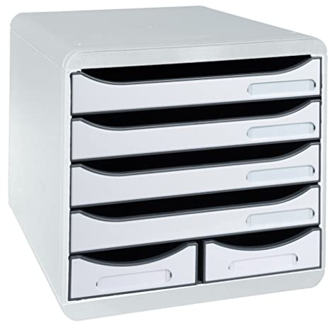 Exacompta 312740D Ablagebox Office aus Kunststoff mit 4 Schubladen für DIN A+ Dokumente und 2 Schubladen für Utensilien. Belastbare Schubladenbox für mehr Platz. Big Box Maxi lichtgrau