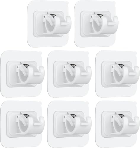 Bohoray 8Pcs Self Adhesive Curtain Rod Bracket No Drill Drapery Hook Holder Fixing Rod Holder Curtain Pole Wall Bracket Towel Rod Hook Home Bathroom Kitchen Hotel Towel Clothes Hanging (Transparent)