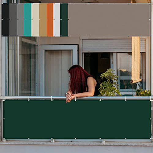 Balkonsichtschutz Schattiernetz 85 x 350 cm Ohne Bohren Windschutz Schattenspender HDPE aus Starken Material für Balkon Garten Balkongeländer, Dunkelgrün