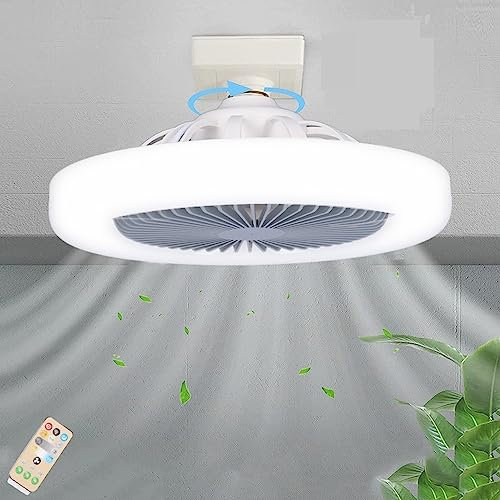 YUYTE Lampadario Con Ventilatore Da Soffitto, Moderno Ventilatore Da Soffitto Piccolo Da Incasso Luce LED Dimmerabile per Camera Da Letto, Bianco, 3 Velocità Del