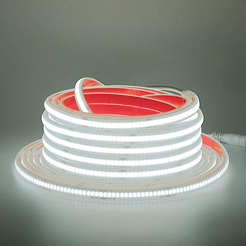 Wisada 24V COB LED Streifen, 1M 320LEDs/m Superhell Flexibler LED Lichtband CRI≥85 Kaltweiß COB LED Band, Wasserdichte IP68 LED Lichterketten mit Netzteil für Aquarium und Schrankbeleuchtung