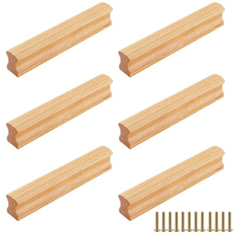 Maniglie in Legno, Spaziatura Dei Fori 160 mm, 6 Pezzi Pomelli Cassetti per Mobili Cucina in Legno con Viti, per Mobili, Adatta per Armadi, Comodino