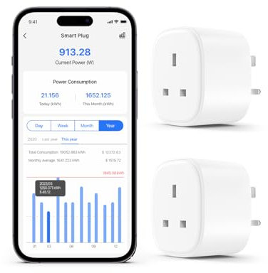 Smart Plug Works with Apple HomeKit Siri, Alexa, Google Home WiFi Smart Socket with Energy Monitoring Remote Control Timer Plug No Hub Required 13A, 2 Pack