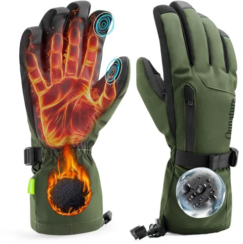 Qunature Guanti da Sci Termici, Guanti da Snowboard Caldi Invernale, Guanti Sportivi Antiscivolo, Touchscreen Sensibile, Guanti da Neve per Sci, Snowboard, Ciclismo, Escursionismo, Uomo e Donna