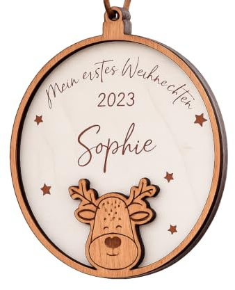 ELEFANTEN HOLZ Weihnachtskugel personalisiert I Weihnachtskugel Kinder I Mein erstes Weihnachten I Christbaumschmuck individuell I
