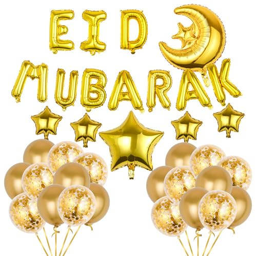 Eid Mubarak Gold Ballons Ramadan Mubarak Luftballons Folienballons Banner Latex Ballon Perfekt für Party Dekorationen Supplie Eid Mubarak Decoration, Party Dekoration Zubehör