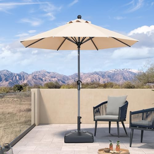 PURPLE LEAF Sonnenschirm 270 cm Mit Kurbel & Knickfunktion Aluminium Beige | Aluguss-Griff, Einfaches Öffnen, Flexible Neigung, Farbechtes Polyester, Rostfrei Robustes Aluminium, Garten & Terrasse