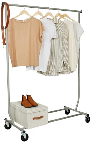 LOVE IT STORE IT LOFT Kleiderstange auf Rollen, Hellgrau | Kleiderständer mit 80 kg Tragkraft, auf 4 Rollen, Ideal für Flur und Schlafzimmer, 129x54,5x166 cm
