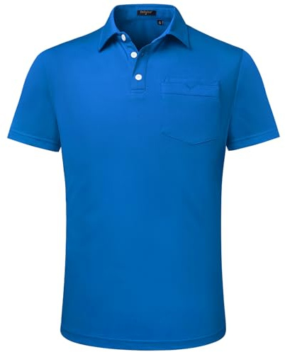Enlision Poloshirt Herren Kurzarm Blau Polohemd mit Brusttasche Einfarbig Golf Activewear Poloshirts Casual Sommer Polo T-Shirt Männer Regular Fit L