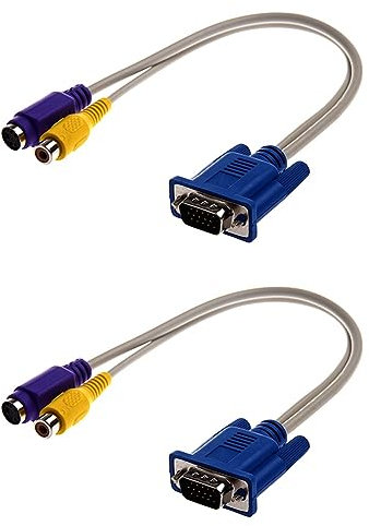 Fegtrty 2X Câble Adaptateur Sortie TV VGA Vers S-Vidéo/RCA