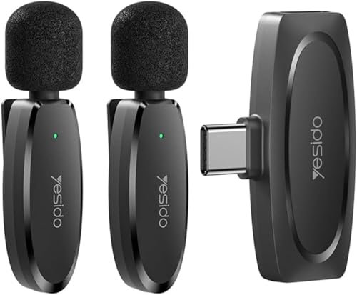 Yesido Microphone Cravate sans Fil pour iPhone 16/15, Android, Ordinateur Portable | Double Microphone sans Fil avec réduction du Bruit AI, portée de 20 m | Micro d'enregistrement vidéo USB-C pour