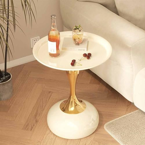 ZYBOWAYL Eleganter Beistelltisch Ø40cm Rund Couchtisch Kleiner Wohnzimmertisch Modern-Design Nachttisch Metall-ecktisch Blumentisch Dekorative für Sofa Schlafzimmer Büro Balkon (Color : Milky White)