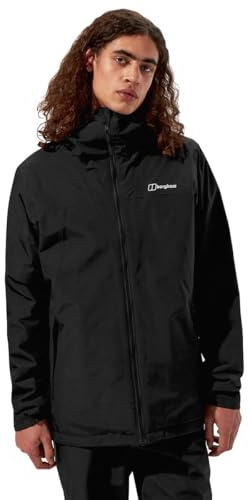 Berghaus Men's Deluge Pro Insulated Waterproof Shell Jacket | Adjustable | Durable Coat | Rain Protection Waterproof Jacket, Black/Black, L