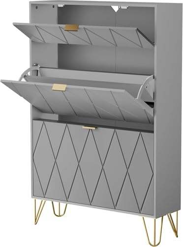 UEV Skoskåp med 2 klaffar, 80 x 24 x 120 cm för 16 par skor med 1 låda, skoskåp grå, skoförvaring smal, skåp, hall, skobyrå i korridoren, platsbesparande