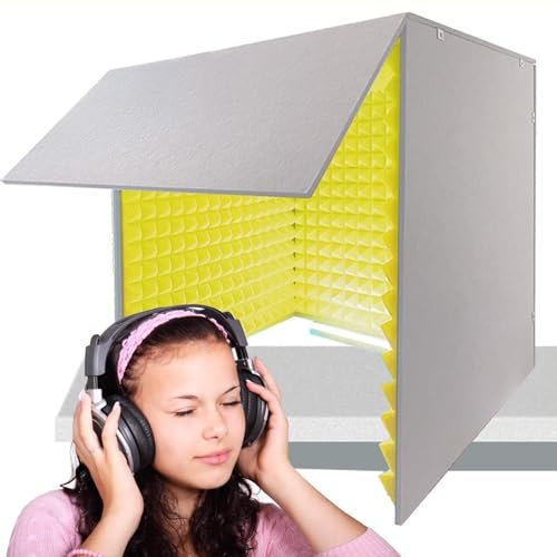 QIANMEI Desktop Sound Proof Foam Panels 80 * 80 * 80CM， Self Made Sound Booth Box, Isolation Shield Microphone Soundproofing Acoustic Foam Panel For Studio Vocal Audio Music(Yellow)