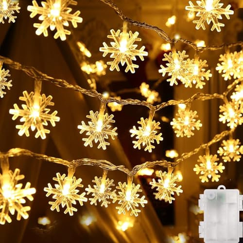 PHPHIXI Schneeflocke lichterkette weihnachten，6M 40LED lichterkette außen batterie，weihnachtsbeleuchtung außen，lichterkette weihnachtsdeko innen für weihnachten