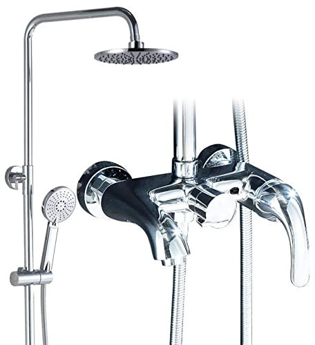 VNNHGB Chrom-Duschsystem für Badezimmer, wandmontiertes Messing-Duschset mit Duschkopfhahn, verstellbares Regenduschmischer-Set für das Fitnessstudio im Hotel