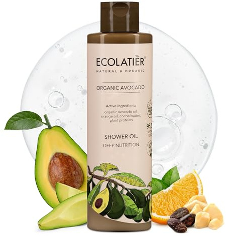 ECOLATIÈR Shower Oil – Organic Avocado Oil – Moisturizing & Nourishing Body Wash for Women, 95.5% Natural, Vegan, for Sensitive Skin - 8.5 Fl Oz (Avocado oil)