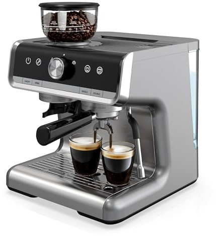 GarveeHome Máquina de espresso con molinillo, cafetera espresso semiautomática de 20 bares con espumador de leche, varita de vapor, capuchino, latte macchiato, tanque de agua de 95 onzas, control de