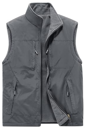 Gilet Polaire sans Manche Homme Réversible Veste Polaire sans Manches Homme Reversible Hiver Gilet de Travail Multipoches Gilets sans Manche Homme Grande Taille Blouson sans Manche Homme Gris L