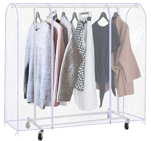 Kleiderständer Abdeckung, Kleidersack Lang 180cm für Kleiderständer, Große Transparent Kleiderhülle mit Reißverschluss, Wasserdicht Kleiderbügel schutzhülle Schützt Kleidung