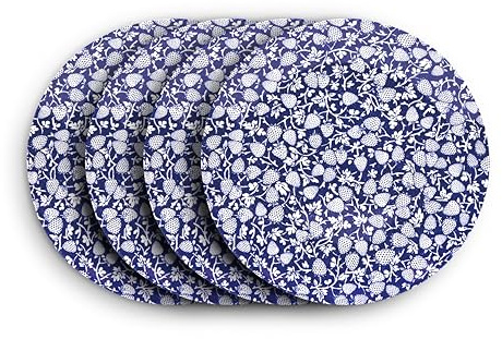 Wade Eton Set of 4 Dinner Plates with Blue Strawberry Design, Crafted from Earthenware, UK Designed Heritage Dinnerware, Made in Stoke-on-Trent, 28cm, Blue, WA967045BLU
