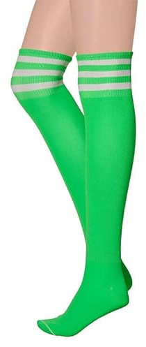 krautwear dam flickor barn Cheerleader knästrumpor randiga Overknees randiga strumpor, neongrön, one size