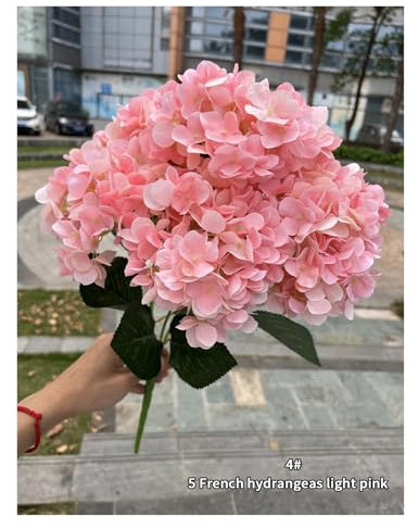 PXAMORTEL Künstliche Hochzeitssträuße, Brautstrauß, 5 Köpfe künstliche Blumen weiß rosa Hortensien Seide DIY Hochzeit Brautstrauß(Light Pink)