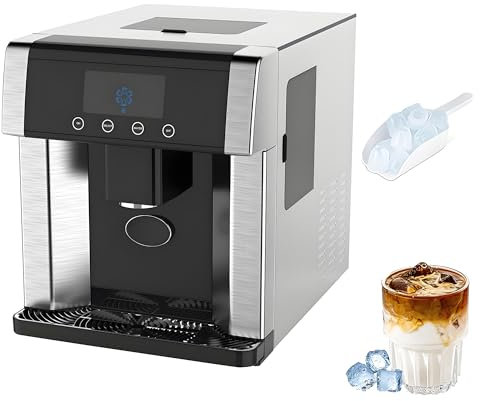2-in-1 Ice Maker Machine Counter Top for Home, Commercial Ice Maker Water Dispenser, 2 Water Inlet Methods, 3 Bullet Ice Sizes, 33lb In 24h, LCD Display, Clear Ice Cube Maker/cold Water Machine