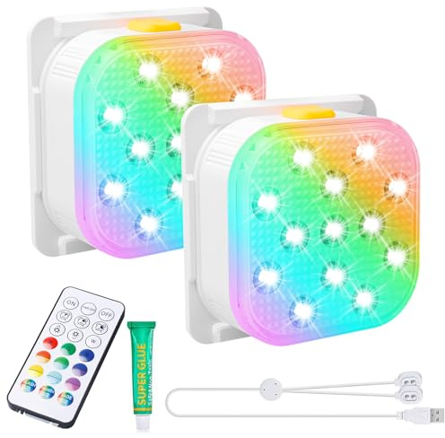 PORFOYO 2 pezzi luce subacquea con telecomando, luce subacquea ricaricabile, luce subacquea, illuminazione magnetica per piscina, 16 colori, luce LED per piscina