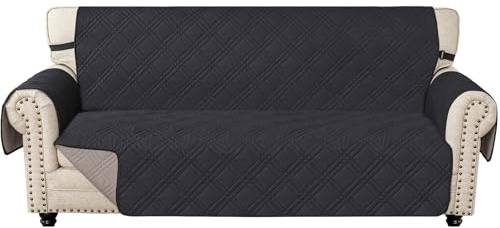 Ystyle Copridivano 3 Posti Con Braccioli, Reversibile Copri Divano Antigraffio Per Gatto Gatto, Copertura Divano Trapuntato Doppio Lato, Universale Sofa Cover, Nero + Cachi
