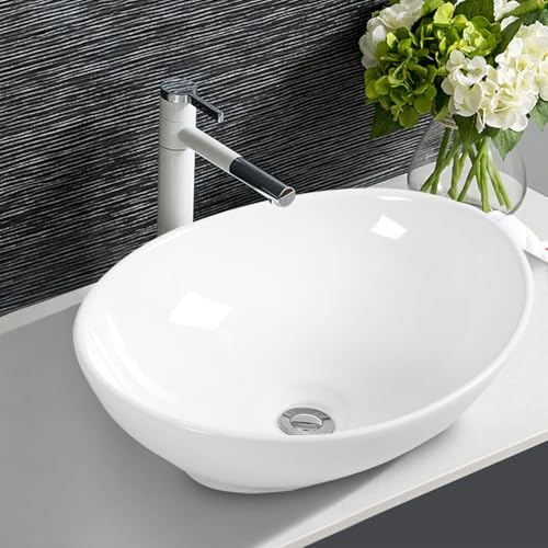 LIFEZEAL Handfat i keramik, vitt, fyrkantigt tvättställ, handtvättställ för badrum och gästtoalett, tvättställ, toppmonterat handfat, modern design (41 x 34 x 14,5 cm)