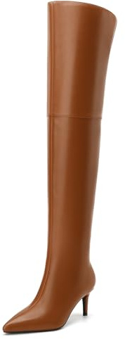 SKYSTERRY Brown Over the Knee Boots for Women Closed Pointed Toe Stiletto High Heels Boots Comfortable Fashion Wide Calf Party Work Dating Thigh High Boots Size 8