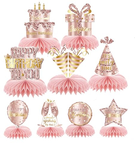 9 Pcs Birthday Honeycomb Decorations, Birthday Party Decorations Birthday Decoration for Women Happy Birthday Decorations Table Decorations for Birthday Party