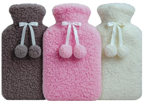 3-Pack Hot Water Bottle with Soft Fleece Cover Ribbed Rubber Design, Leak-Proof, Reusable Heat Therapy for Pain Relief & Warmth - Durable & Soft (2L with Cover)