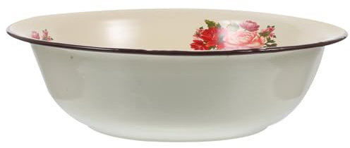 SOLUSTRE Catino Vintage in Smalto Beige Dalla Grande Capacità, Stile Retrò e Design Antiscivolo Stabile per Impastare e Lavarsi Viso in Cucina Stile Casuale