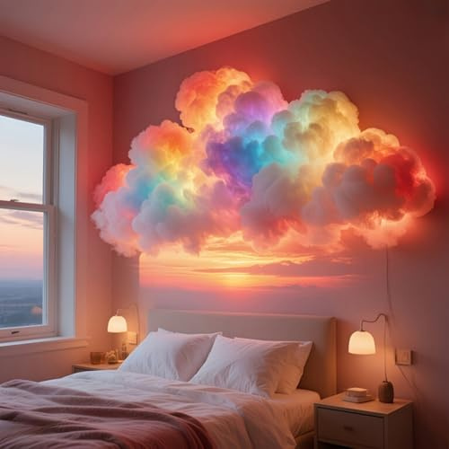 DIY Cloud LED Light with Music Rhythm,3D Thundercloud Atmosphere Multicolour Night Lights,USB Powered Wall Hanging Cotton Clouds Lamp for Ceiling Bedroom Gaming Room Decor