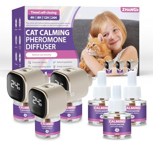 Multi Cat Calming Diffuser Relieve Stress Anxiety Cat Pheromones Calming Diffuser with Timing Function Cat Pheromone Diffuser 3 Pack Pheromones to Reduce Fighting Spraying and Scratching Fits All Cats