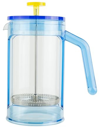 Café Olé Chiaro Cafetière, Blue & Yellow, 1000ml / 4-5 Mugs / 8 Espresso Cups, French Press Coffee Maker, Stainless Steel Meach Filter, Glass Beaker, Acrylic Body and Handle