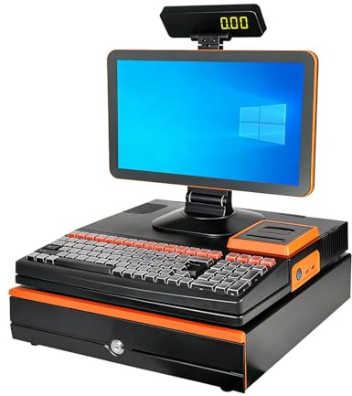 Smart-Registrierkasse for kleine Unternehmen, professionelle Registrierkasse, Faltbarer 15,6-Zoll-Touchscreen, for Geschäft, Bar, Schönheitssalon, Restaurant(Orange,Double-Sided)