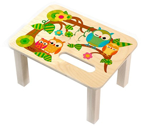 Hess Holzspielzeug 30283 - Fußbank aus Holz für Kinder, Serie Eule, handgefertigt, ca. 33 x 24 x 18 cm groß, zum Sitzen und als Erhöhung beim Stehen