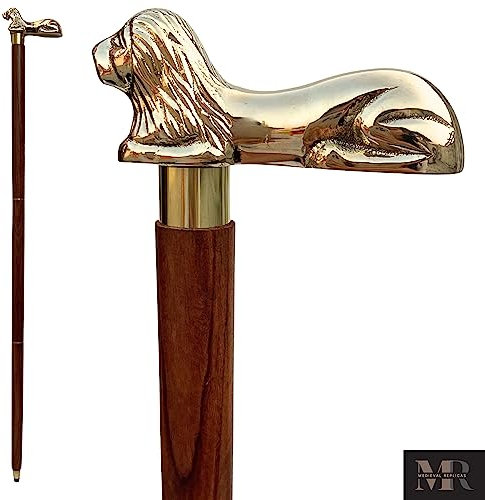 Cadeaux de Noël - SouvNear Décoratif Bâton de marche - 95 cm Cannes avec Lion Laiton Manipuler - Fait à la main en Bois Bâton pour Hommes et Femmes - Accessoires énoncé de la Mode