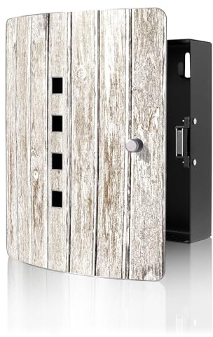 banjado Design Schlüsselkasten aus Edelstahl für 10 Schlüssel - Schlüsselschrank zur Schlüssel Aufbewahrung 24 x 21,5 x 7cm groß mit praktischem Magnetverschluss - Motiv Weißes Holz