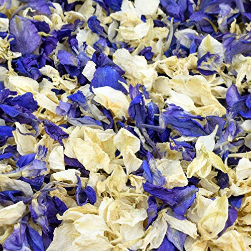 One Litre Pack of Biodegradable Delphinium Petals Confetti (Blue/Ivory Mix)
